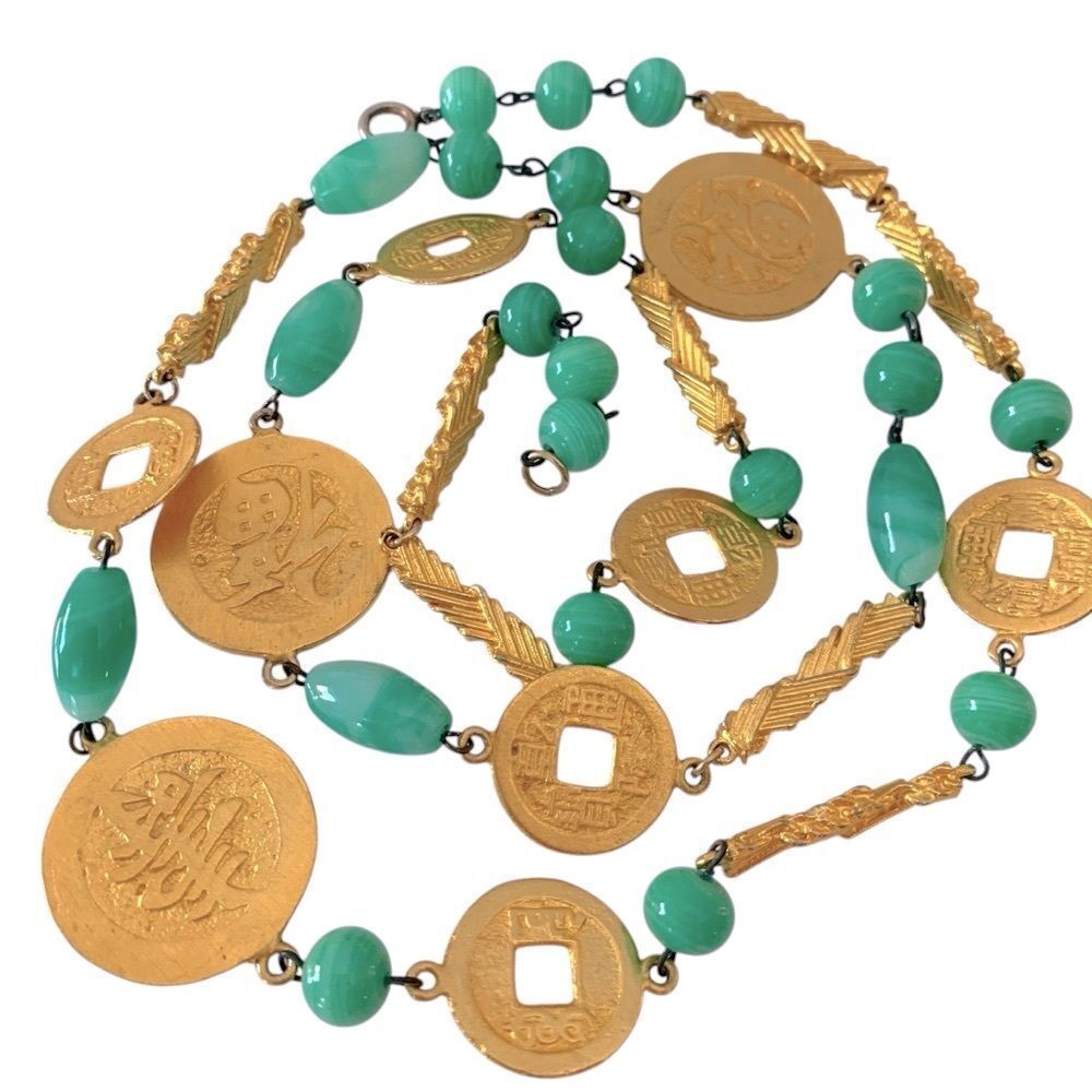 Vintage Kenneth Jay Lane Asian Medallion Green Ja… - image 3